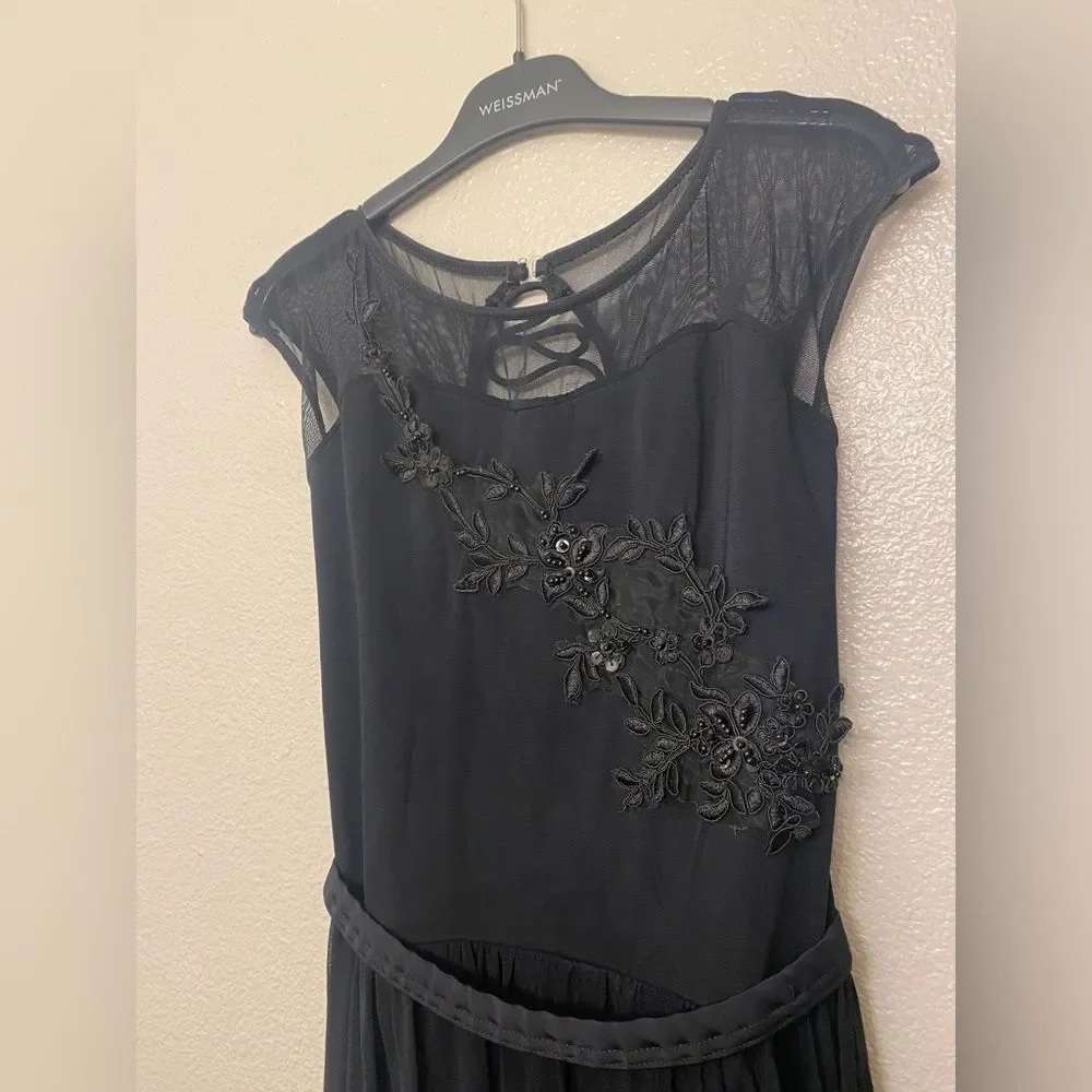 WEISSMAN Dance black lyrical maxi mesh dress appliqué Amen 12333 MA adult